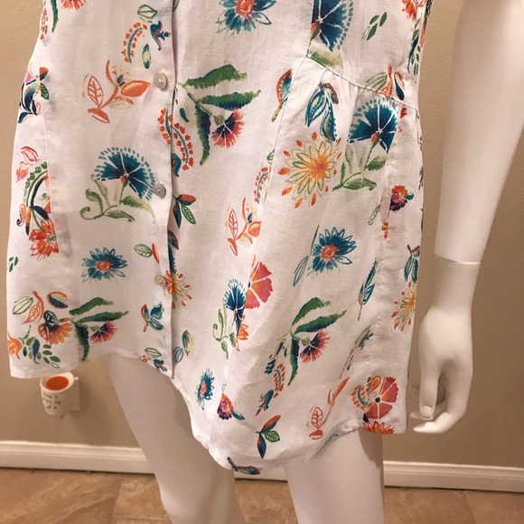 J Jill Love Linen Sleeveless Blouse Size XS Oversized White Floral Button Up - Picture 15 of 16